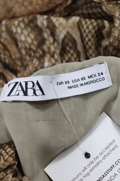 Zara Women Maxi Halter Sleeveless Animal Print Brown Dress Size XS