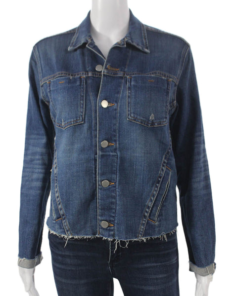 L'Agence Womens Basic Jacket Blue Button Long Sleeve Cotton Blend Size M