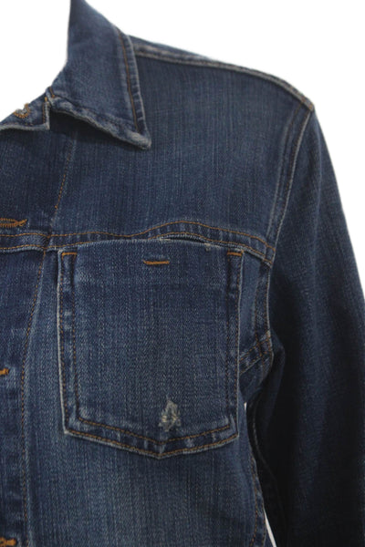 L'Agence Womens Basic Jacket Blue Button Long Sleeve Cotton Blend Size M