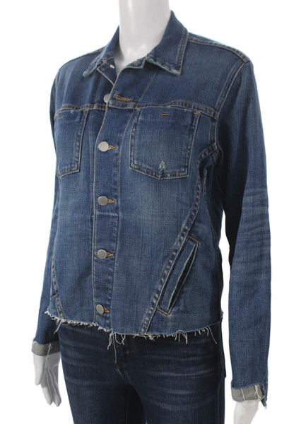 L'Agence Womens Basic Jacket Blue Button Long Sleeve Cotton Blend Size M