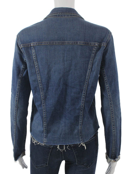 L'Agence Womens Basic Jacket Blue Button Long Sleeve Cotton Blend Size M