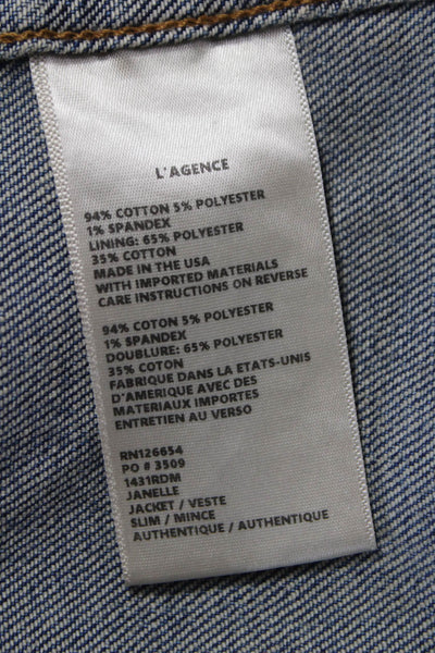 L'Agence Womens Basic Jacket Blue Button Long Sleeve Cotton Blend Size M