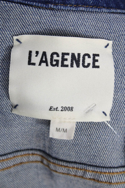 L'Agence Womens Basic Jacket Blue Button Long Sleeve Cotton Blend Size M