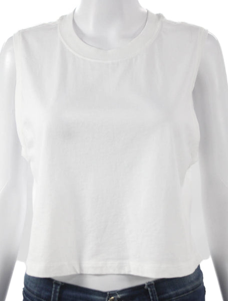 Lululemon Women White Cropped Sleeveless Crew Neck Cotton Blend Tank Size S