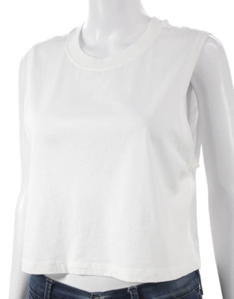 Lululemon Women White Cropped Sleeveless Crew Neck Cotton Blend Tank Size S