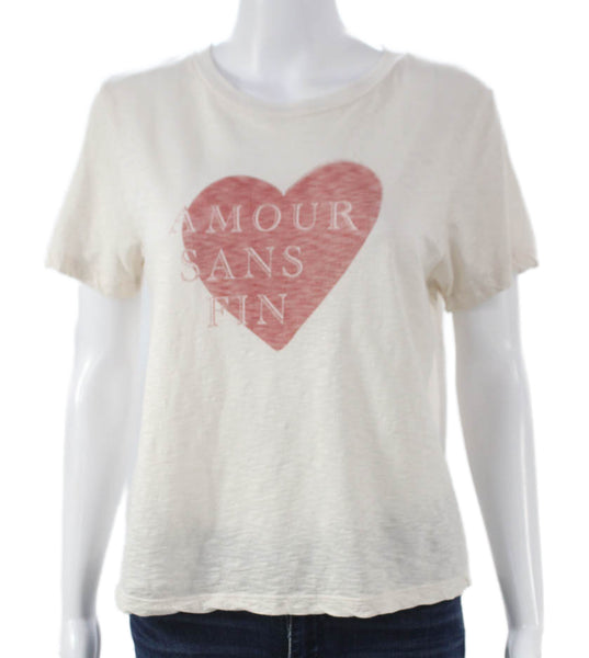 Sundry Womens Ivory Basic Crew Neck Cotton Blend Short Sleeve T-Shirt Size S