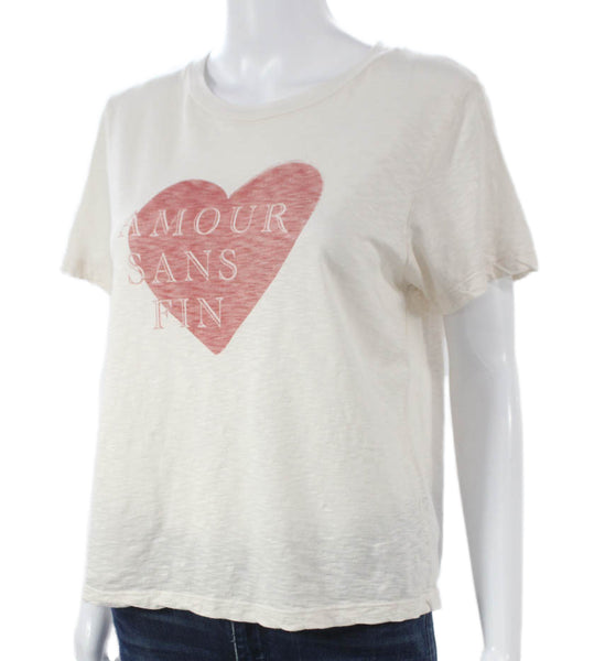 Sundry Womens Ivory Basic Crew Neck Cotton Blend Short Sleeve T-Shirt Size S