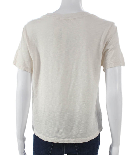 Sundry Womens Ivory Basic Crew Neck Cotton Blend Short Sleeve T-Shirt Size S