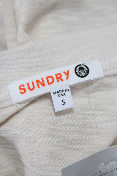 Sundry Womens Ivory Basic Crew Neck Cotton Blend Short Sleeve T-Shirt Size S