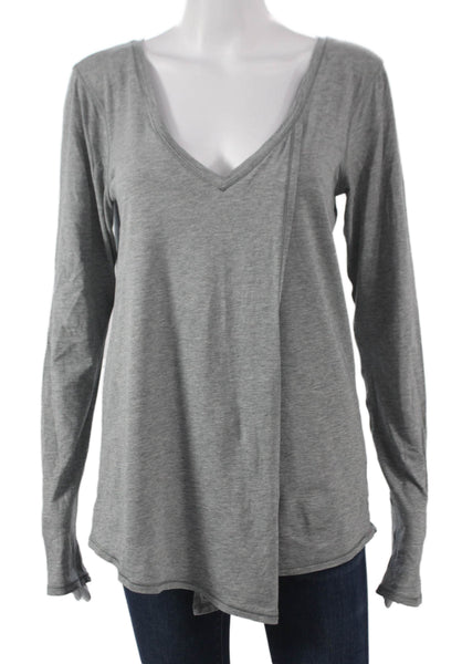 Lululemon Women Basic V-Neck Long Sleeve Gray Polyester Blend T-Shirt Size S
