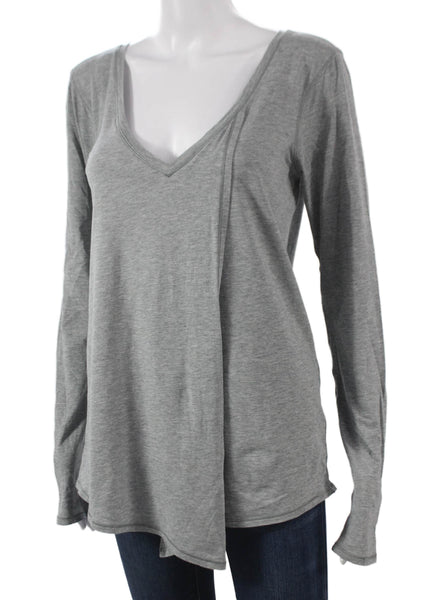 Lululemon Women Basic V-Neck Long Sleeve Gray Polyester Blend T-Shirt Size S
