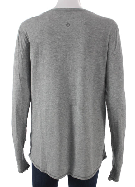 Lululemon Women Basic V-Neck Long Sleeve Gray Polyester Blend T-Shirt Size S