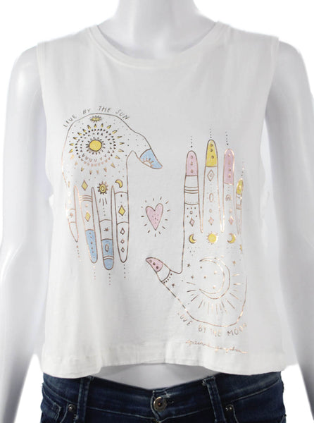 Spiritual Gangster Womens Cropped Tank White Cotton Blend Round Neck Size L