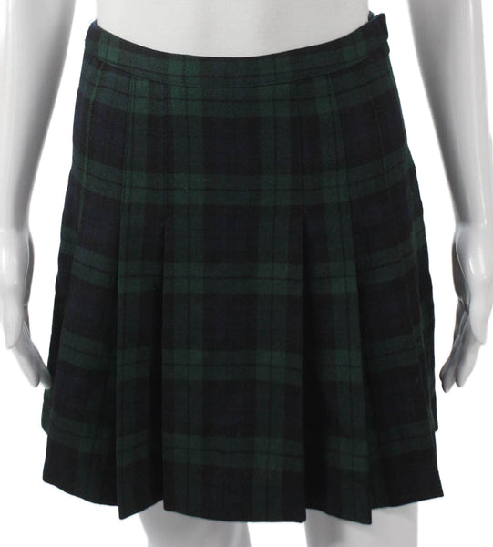 J Crew Women Pleated Wool Plaid Short Skirt Blue Zip Fall Size 2