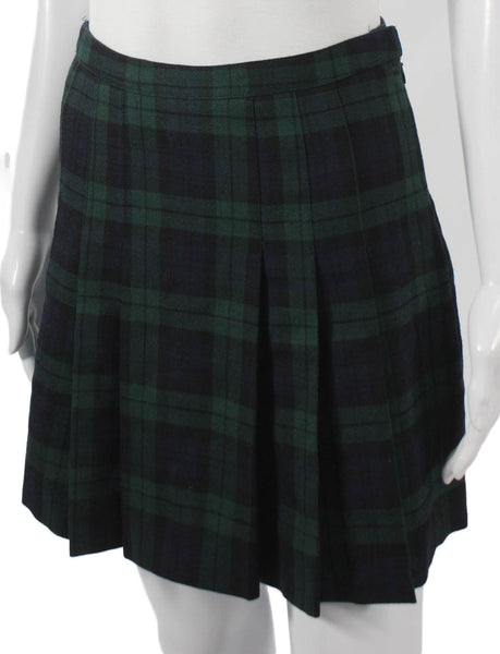 J Crew Women Pleated Wool Plaid Short Skirt Blue Zip Fall Size 2