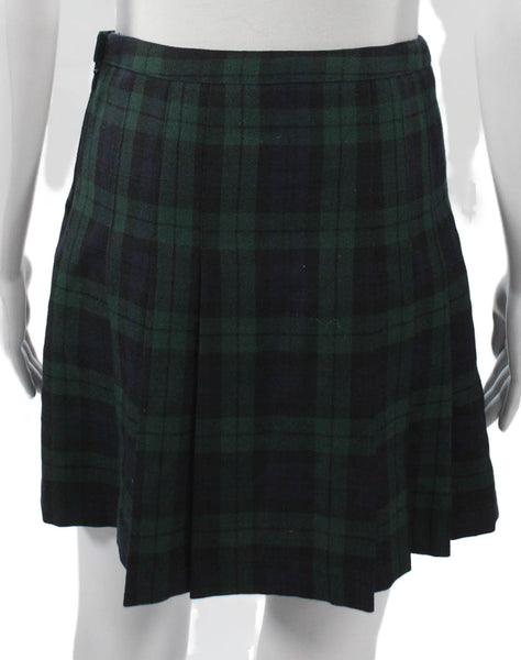 J Crew Women Pleated Wool Plaid Short Skirt Blue Zip Fall Size 2