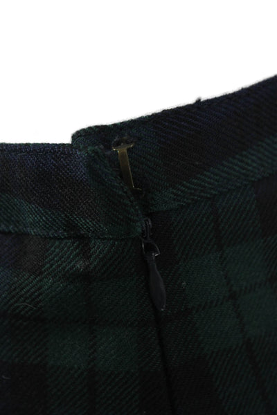 J Crew Women Pleated Wool Plaid Short Skirt Blue Zip Fall Size 2