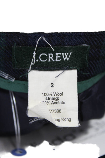 J Crew Women Pleated Wool Plaid Short Skirt Blue Zip Fall Size 2