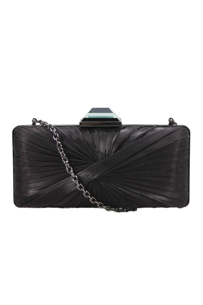 Sondra Roberts Women's Latch Closure Chain Strap Black Clutch Handbag