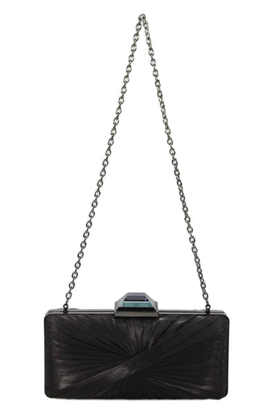 Sondra Roberts Women's Latch Closure Chain Strap Black Clutch Handbag