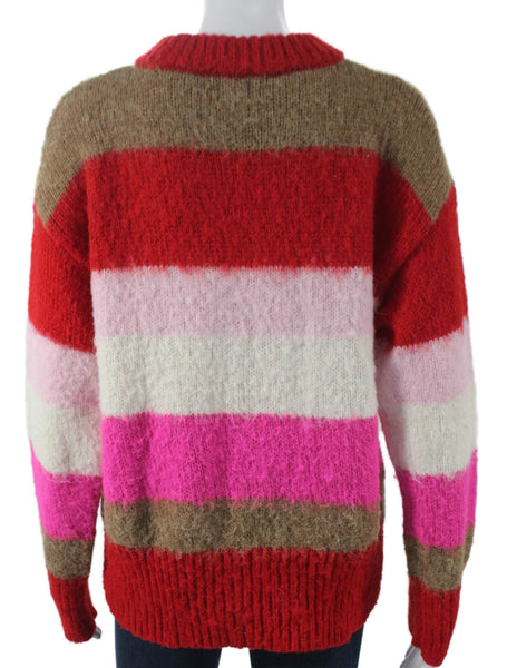 A New Day Womens Red Striped Crewneck Pullover Sweater Long Sleeve Size M
