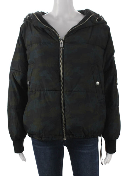 Zara Basic Womens Black Camouflage Puffer Jacket Zip Nylon Blend Size S