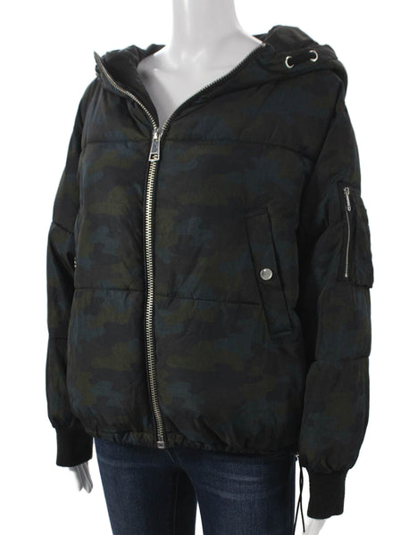 Zara Basic Womens Black Camouflage Puffer Jacket Zip Nylon Blend Size S
