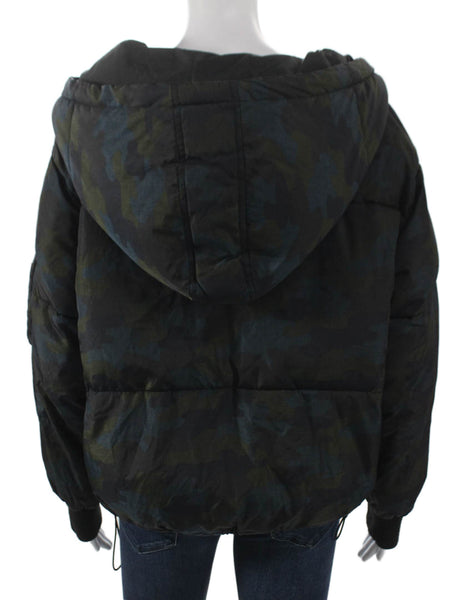 Zara Basic Womens Black Camouflage Puffer Jacket Zip Nylon Blend Size S