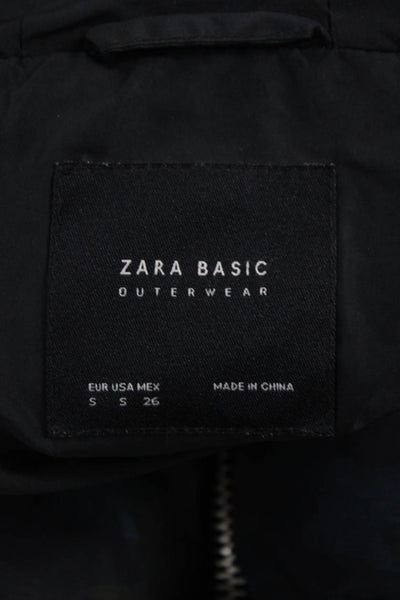 Zara Basic Womens Black Camouflage Puffer Jacket Zip Nylon Blend Size S