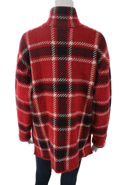 Zara Women Pullover Sweater Red Plaid High Neck Long Sleeve Polyester Size S