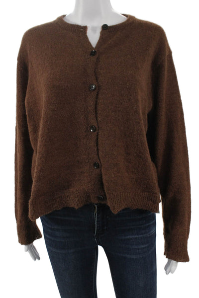 Zara Women Brown V-Neck Long Sleeve Cardigan Polyester Solid Fall Size L