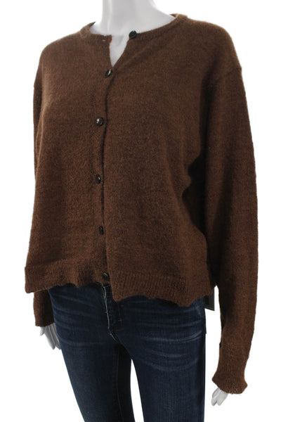 Zara Women Brown V-Neck Long Sleeve Cardigan Polyester Solid Fall Size L