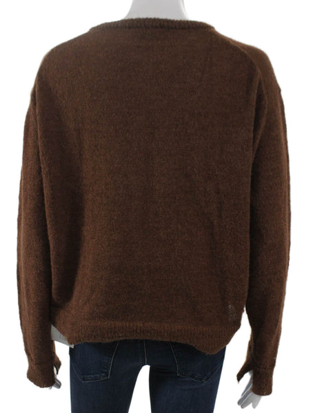 Zara Women Brown V-Neck Long Sleeve Cardigan Polyester Solid Fall Size L