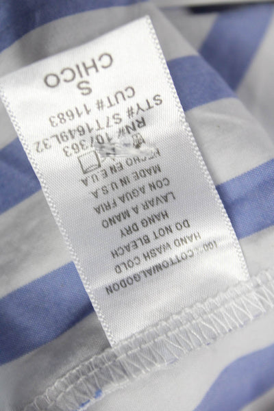 Solemio Womens Sleeveless V-Neck Striped Cotton Blouse Blue Size S