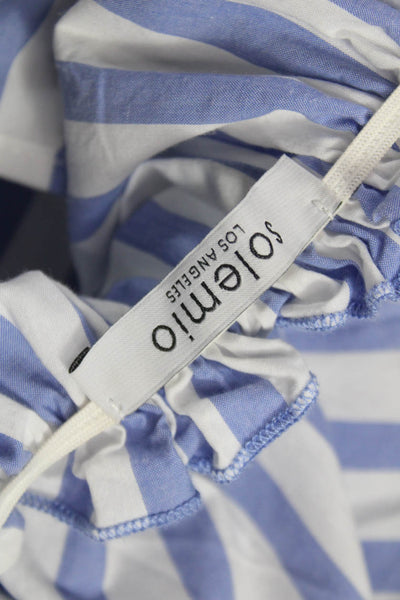 Solemio Womens Sleeveless V-Neck Striped Cotton Blouse Blue Size S