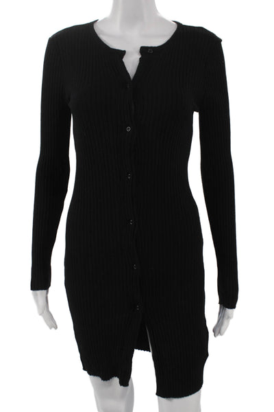 Zara Women Bodycon Dress Black V Neck Long Sleeve Knee Length Viscose Size S