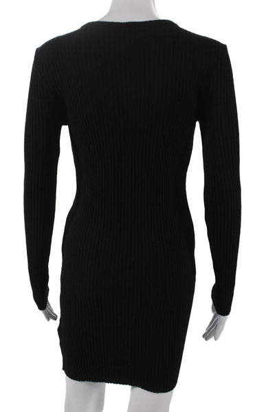 Zara Women Bodycon Dress Black V Neck Long Sleeve Knee Length Viscose Size S