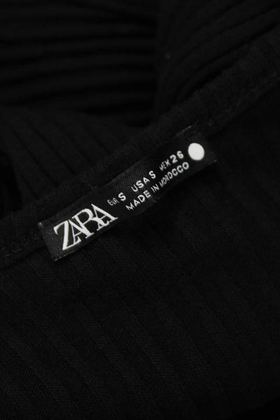 Zara Women Bodycon Dress Black V Neck Long Sleeve Knee Length Viscose Size S