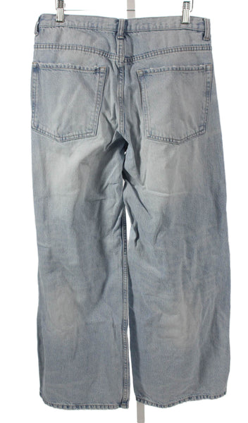 Zara Womens Wide Leg Denim Jeans Blue High Rise Button Inseam 29 Size 6