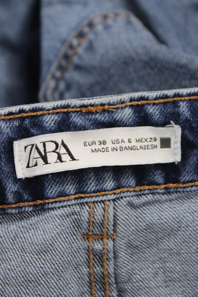 Zara Women Straight Jeans High Rise Blue 29 Inseam 100% Cotton Size 6