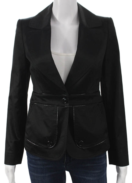 Burberry Womens Basic Jacket Black Cotton Button Long Sleeve Size 2