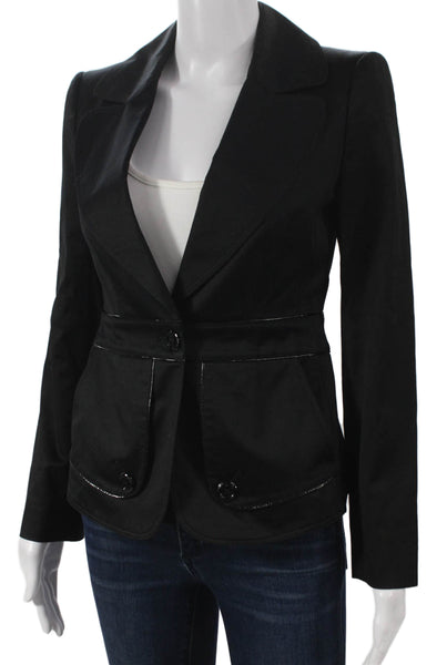 Burberry Womens Basic Jacket Black Cotton Button Long Sleeve Size 2