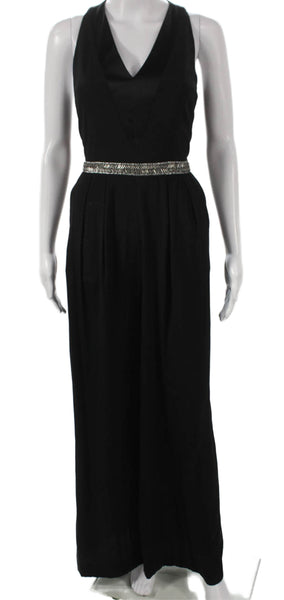 Nicole Miller Women Black V-Neck Sleeveless Zip Viscose Jumpsuit Size 6