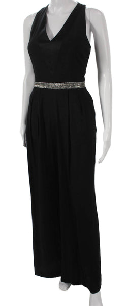 Nicole Miller Women Black V-Neck Sleeveless Zip Viscose Jumpsuit Size 6