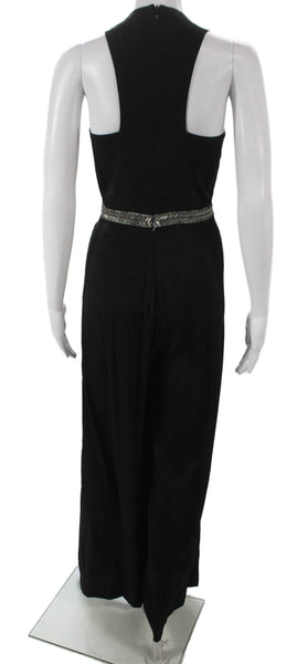 Nicole Miller Women Black V-Neck Sleeveless Zip Viscose Jumpsuit Size 6