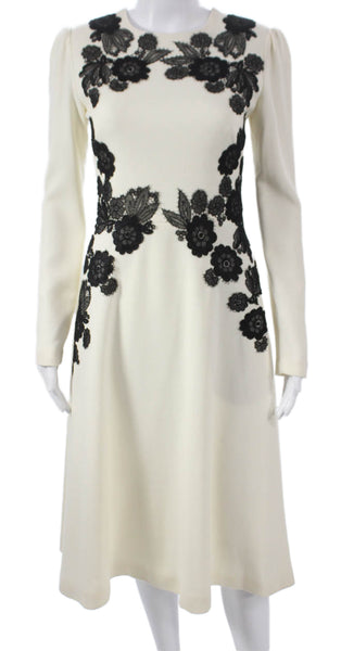 Lela Rose Women A-Line Ivory Wool Dress Long Sleeve Knee Length Zip Size 2