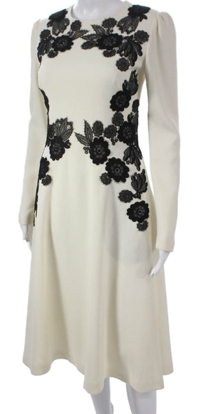Lela Rose Women A-Line Ivory Wool Dress Long Sleeve Knee Length Zip Size 2