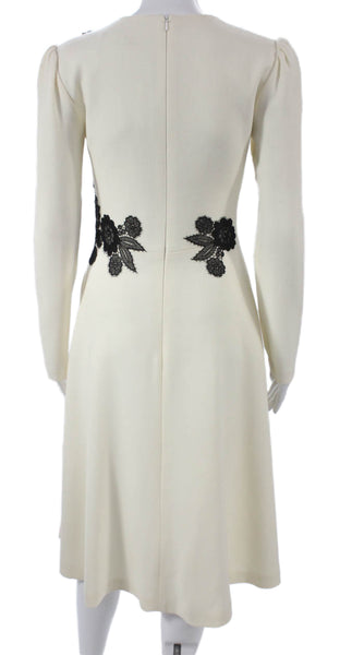 Lela Rose Women A-Line Ivory Wool Dress Long Sleeve Knee Length Zip Size 2