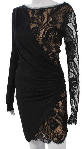 Emilio Pucci Women Black Wool Wrap Dress Boat Neck Long Sleeve Short Size XS
