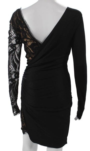 Emilio Pucci Women Black Wool Wrap Dress Boat Neck Long Sleeve Short Size XS